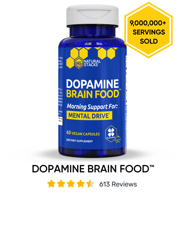 A bottle of Dopamine Brain Food with a white back ground