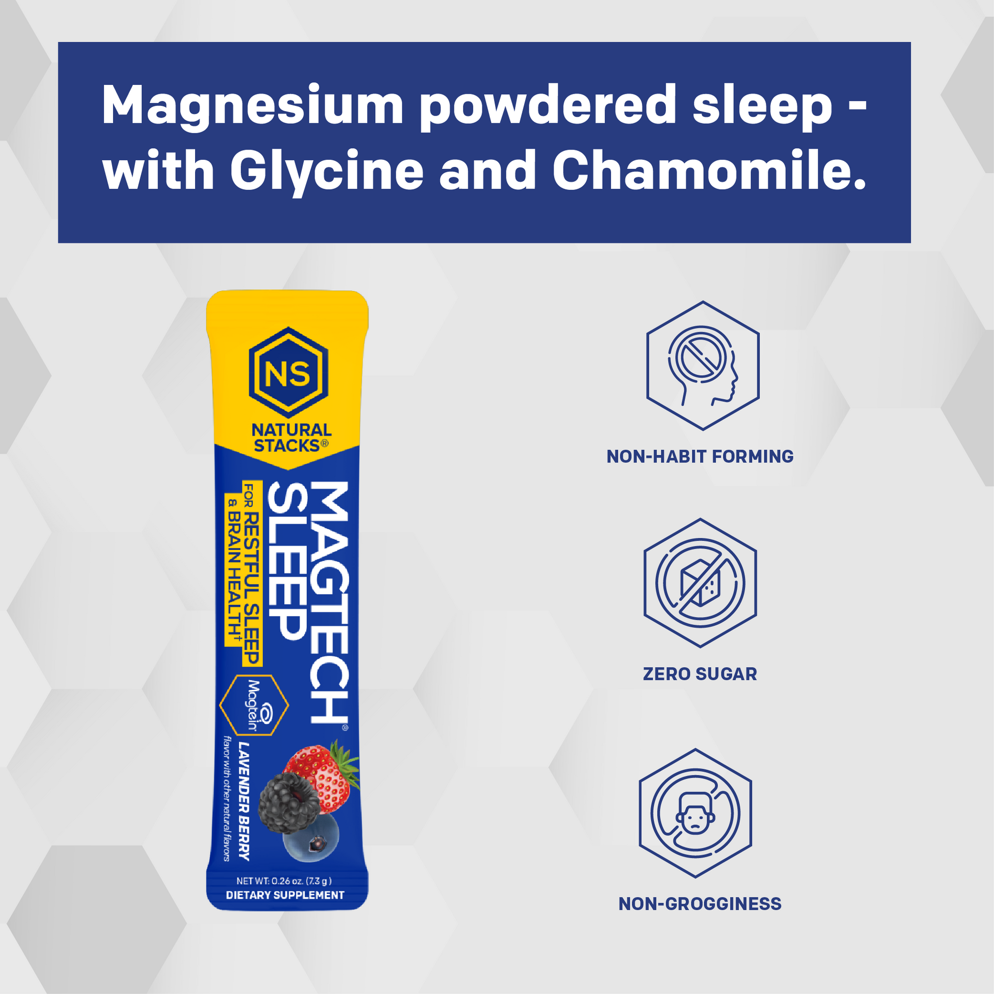 Magtech Sleep supplement package with features on a gray background