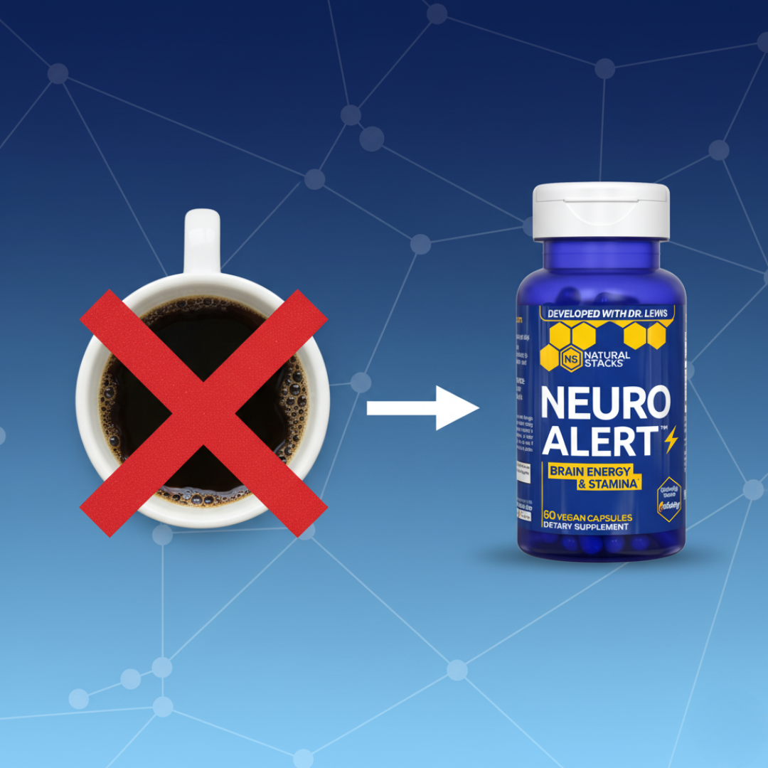 cup of coffee on the left, NeuroAlert on the right.