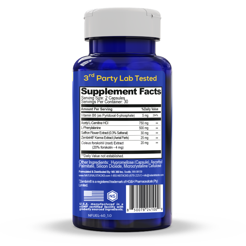 Back of a bottle with Supplement facts and product ingredients