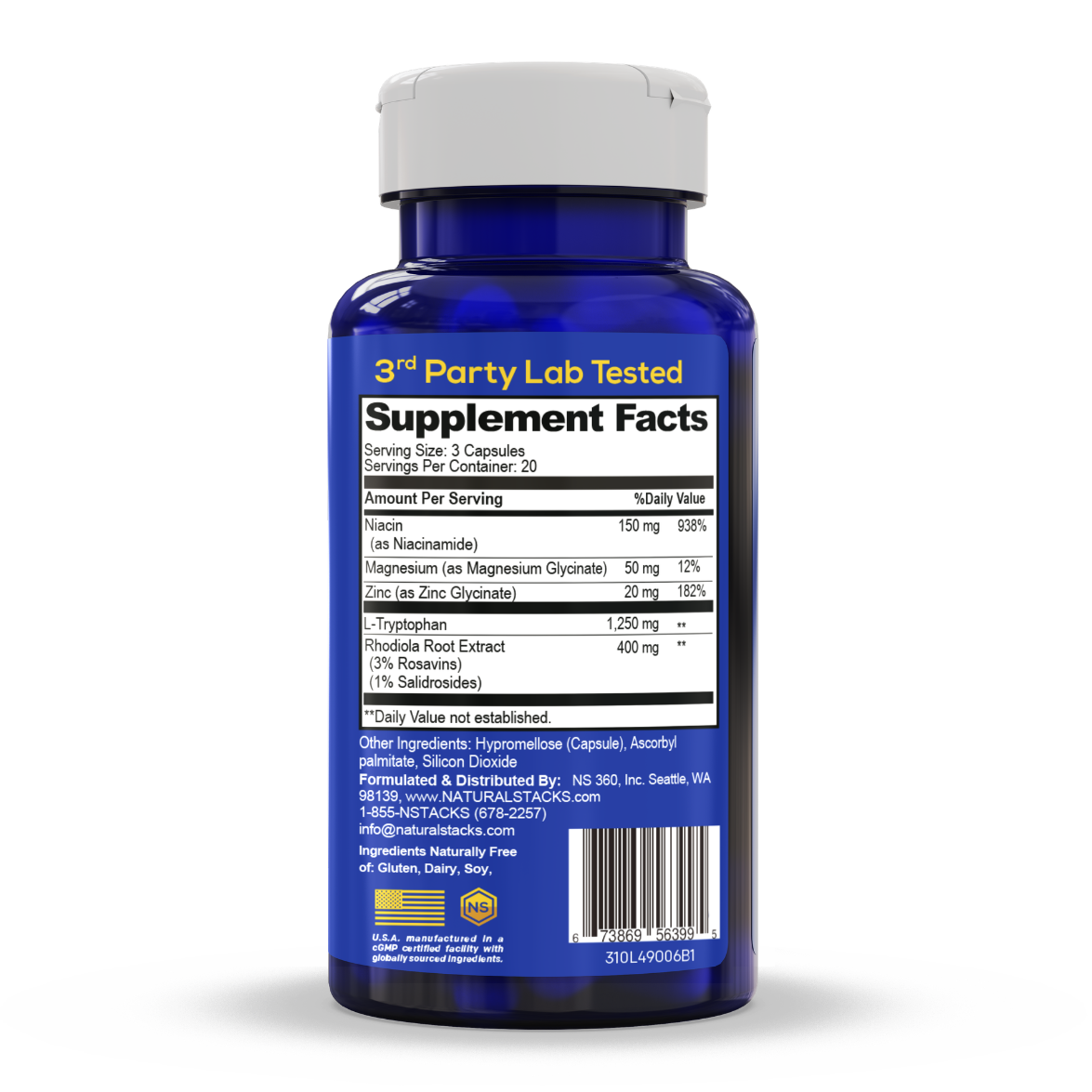 Back of a bottle with Supplement facts and product ingredients