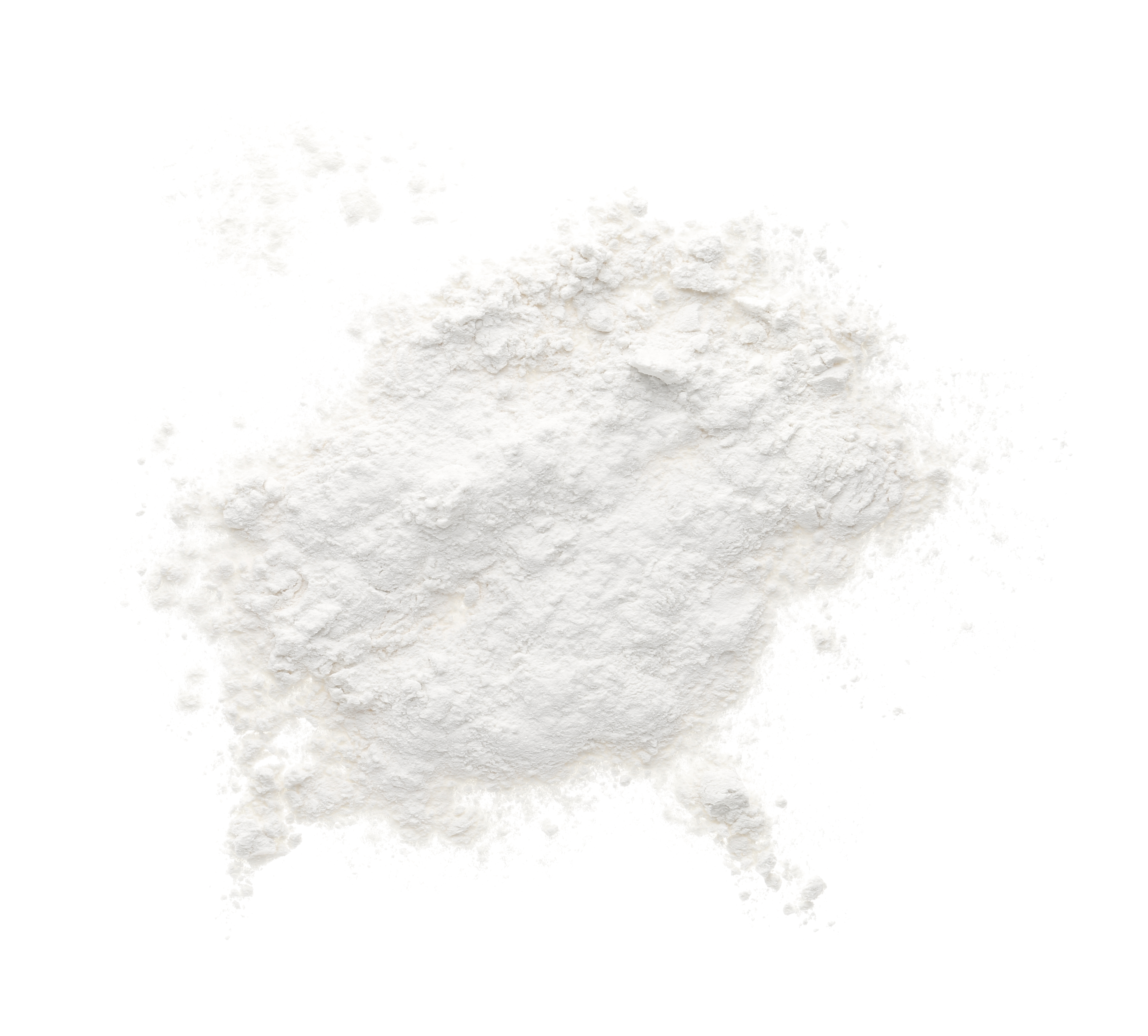 A mound of fine white powder on a white background.