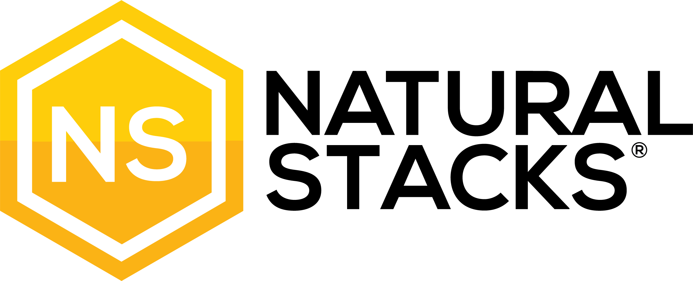 Natural Stacks logo with yellow hexagonal design and black text on a white background