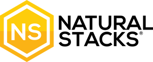 Natural Stacks logo with yellow hexagonal design and black text on a white background