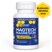 Bottle of Magtech Magnesium with a “Serving Sold” sticker placed on the top right corner of the image