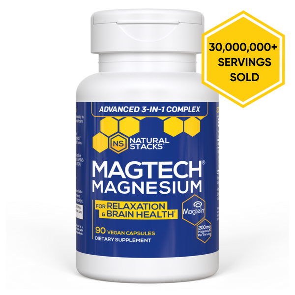 Bottle of Magtech Magnesium with a “Serving Sold” sticker placed on the top right corner of the image