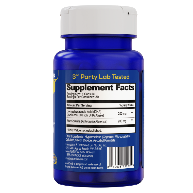 Supplement bottle with label showing '3rd Party Lab Tested' and 'Supplement Facts'.