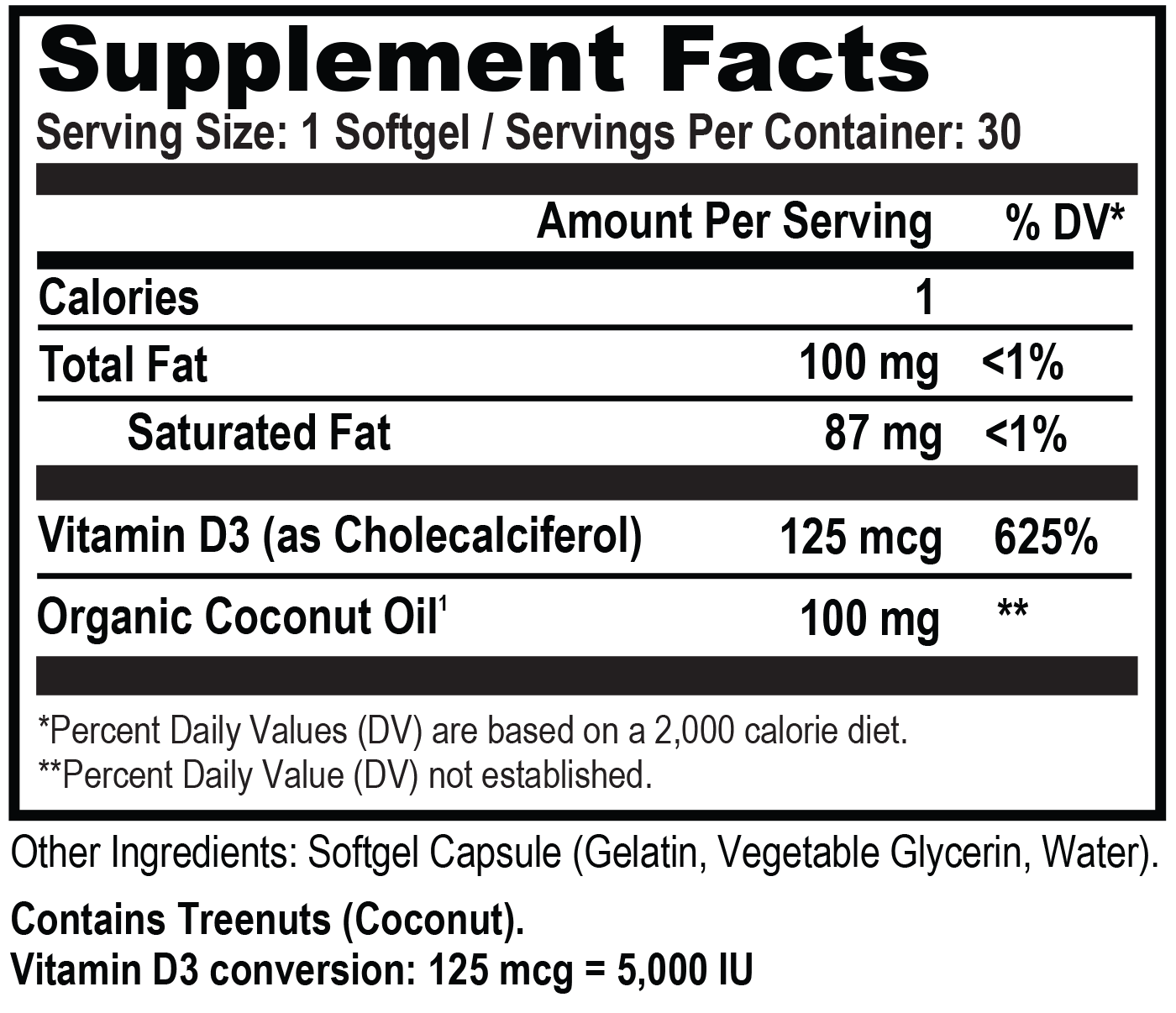 D3 Supplement Facts